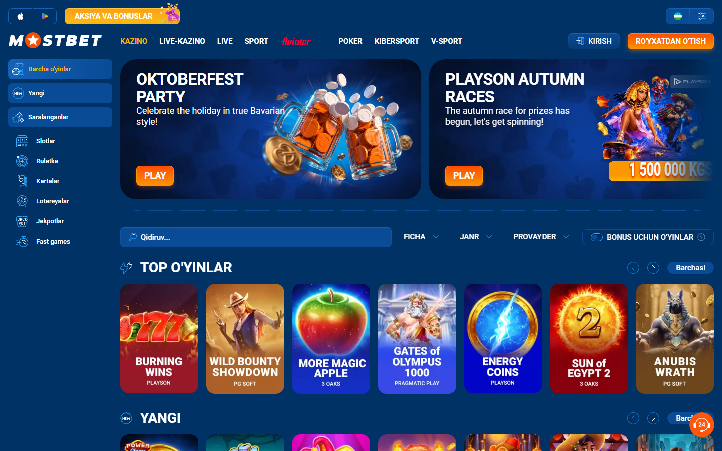 Mostbet kazino lobbi